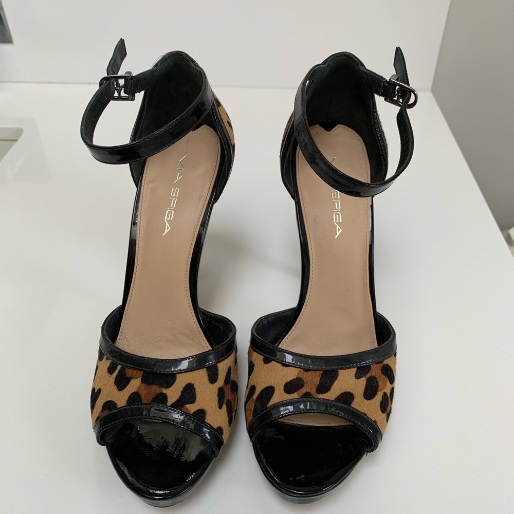 Leopard Print Calf Hair Platform Sandals